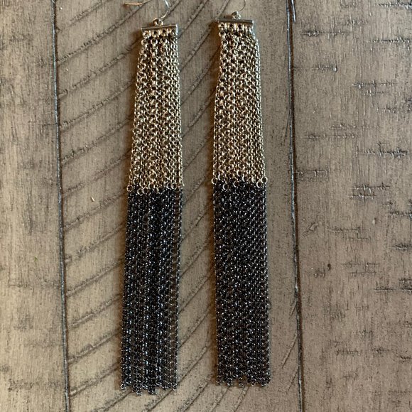 Two Toned Long Multi Chain Drop Earrings - Picture 7 of 11